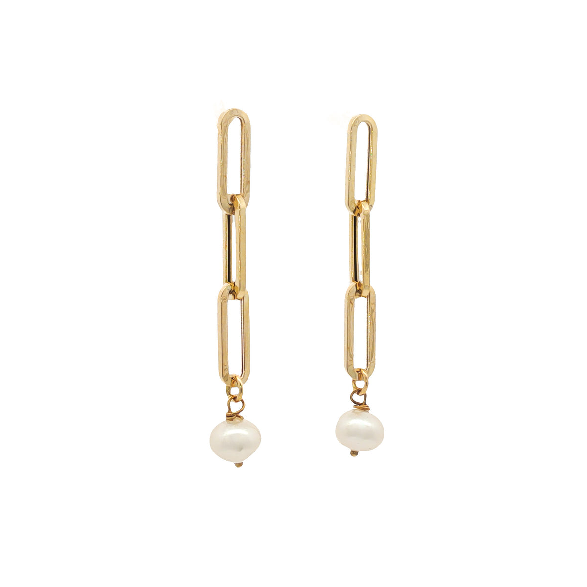 14kt Yellow Gold Paperclip Link with 6mm Pearl Drop Earrings
