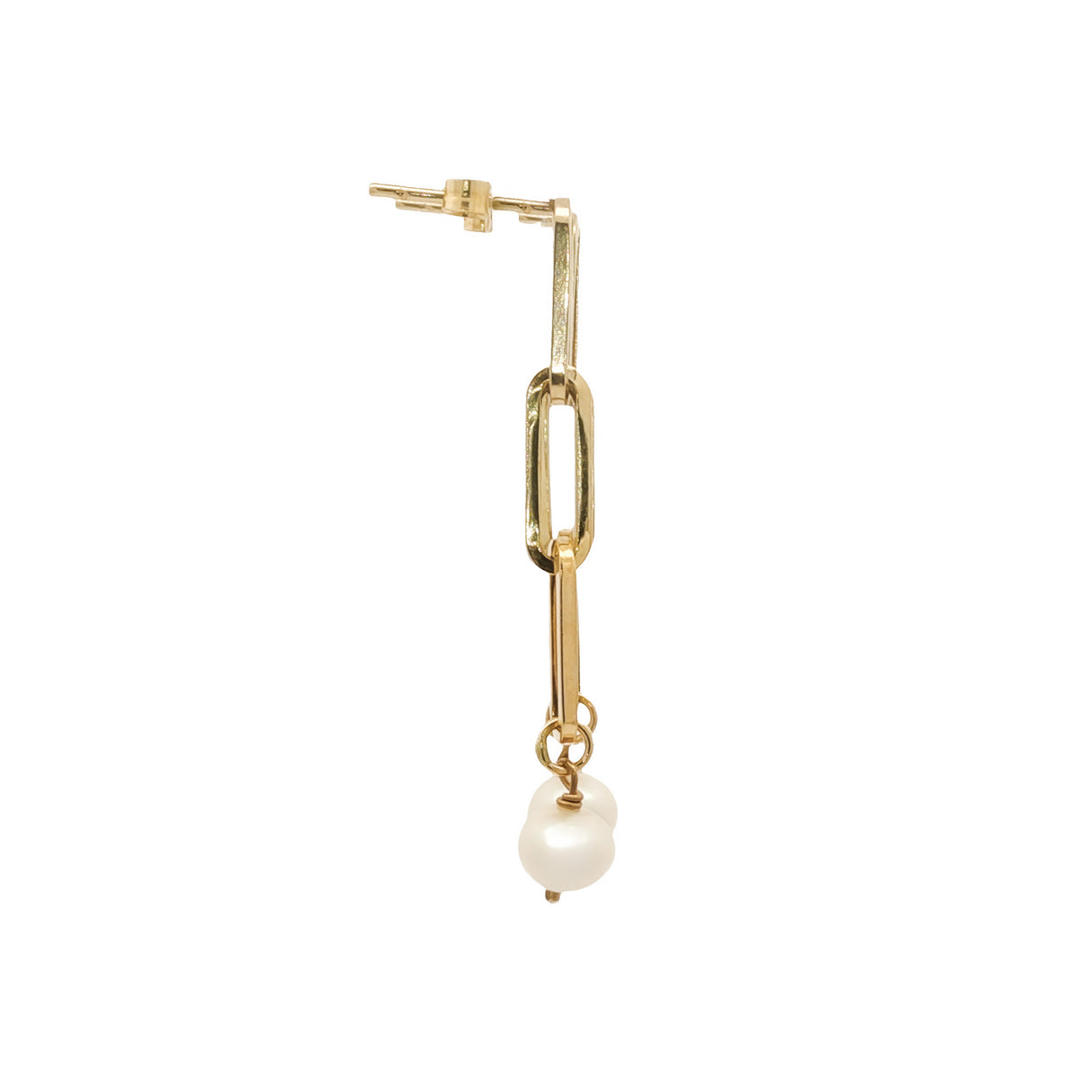 14kt Yellow Gold Paperclip Link with 6mm Pearl Drop Earrings