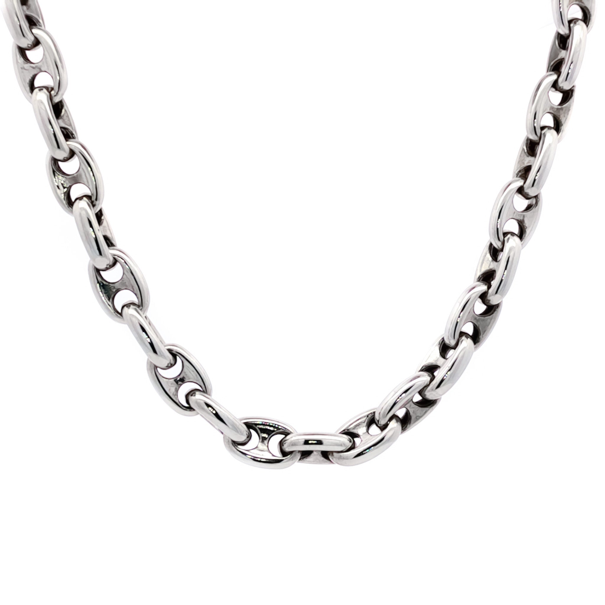 Men's 14kt White Gold Puffed Anchor link chain 24 inch