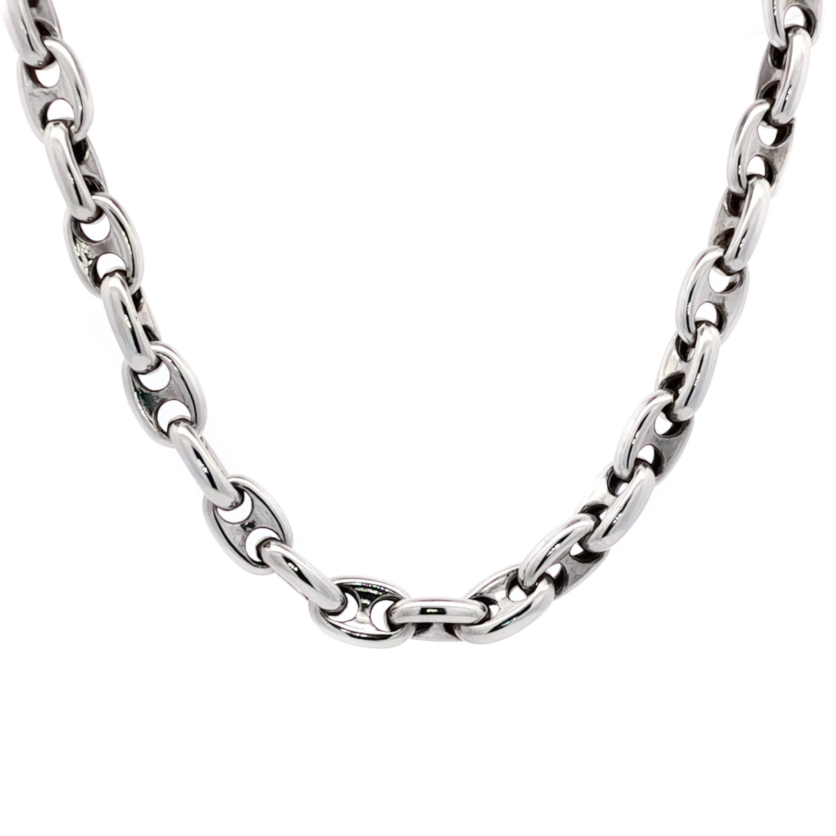 Men's 14kt White Gold Puffed Anchor link chain 24 inch