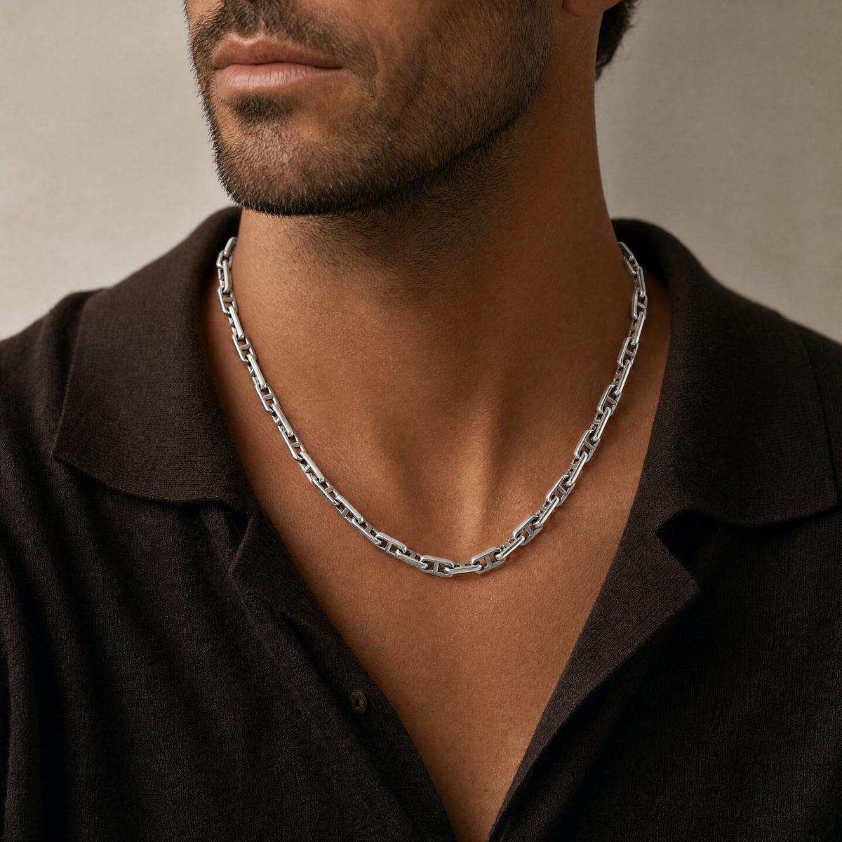 Men's 14kt White Gold 7.3mm Square Anchor Link Chain 24 inch