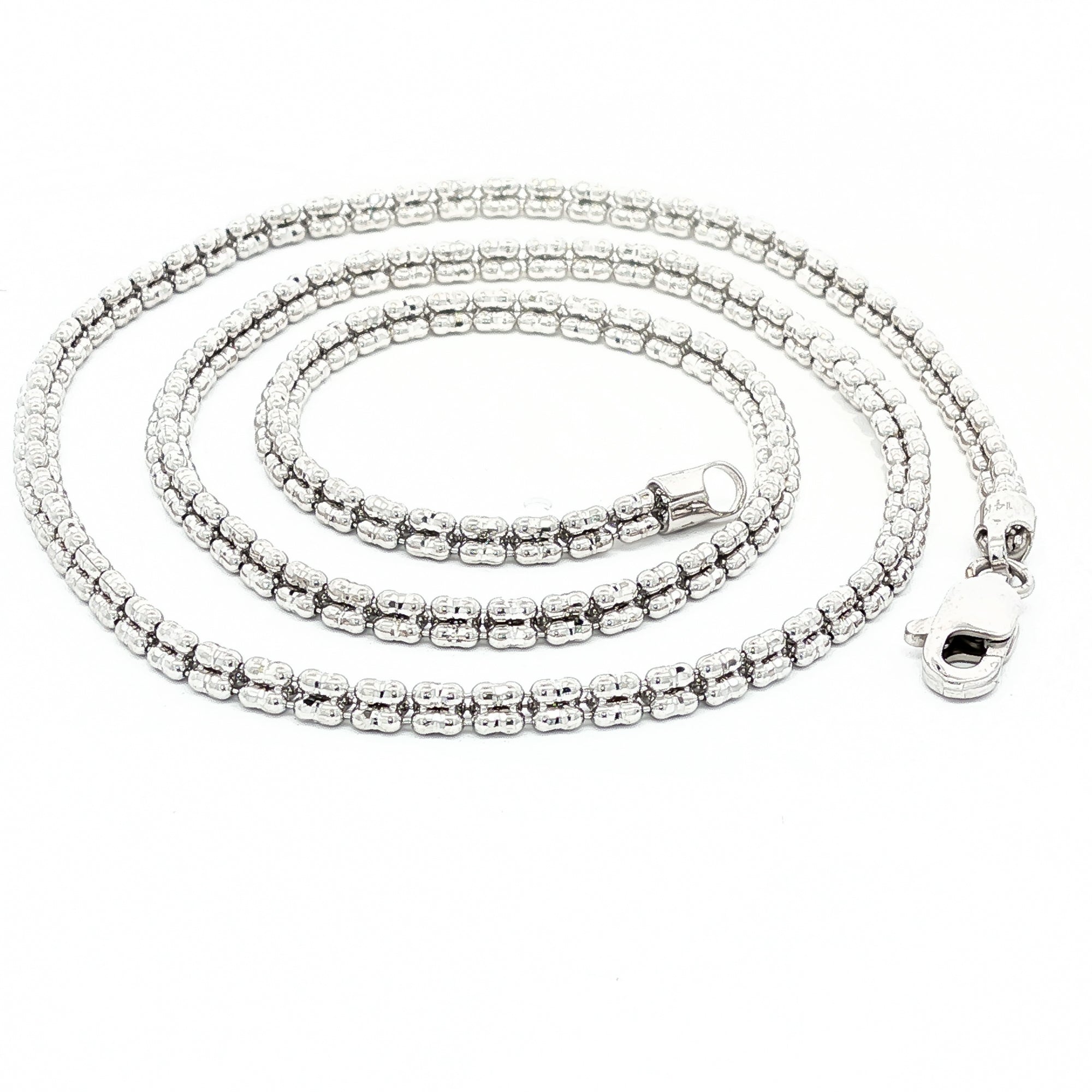 14KT WHITE GOLD 2.7MM DIAMOND CUT ICE LINK CHAIN NECKLACE - 2 LENGTHS 16 Inch,18 Inch