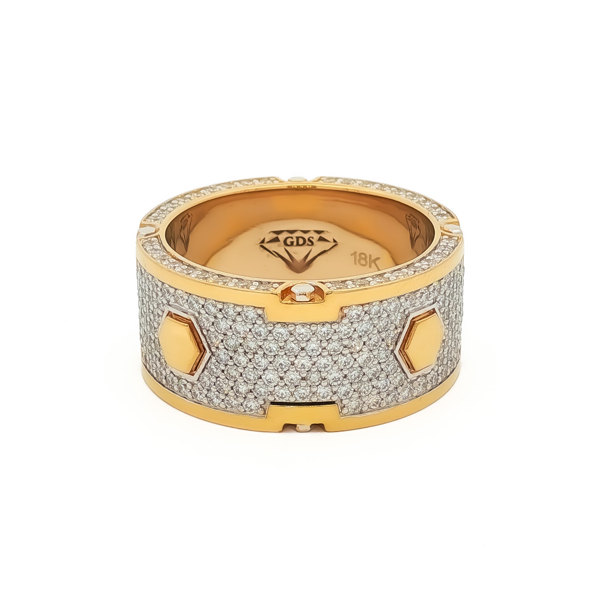 Medoro Hexagon Men's Eternity Ring – 18KT Yellow Gold with 3.64 CTW Pave Diamonds