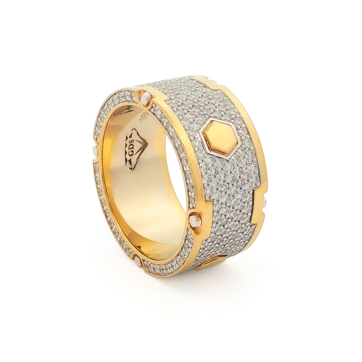 Medoro Hexagon Men's Eternity Ring – 18KT Yellow Gold with 3.64 CTW Pave Diamonds
