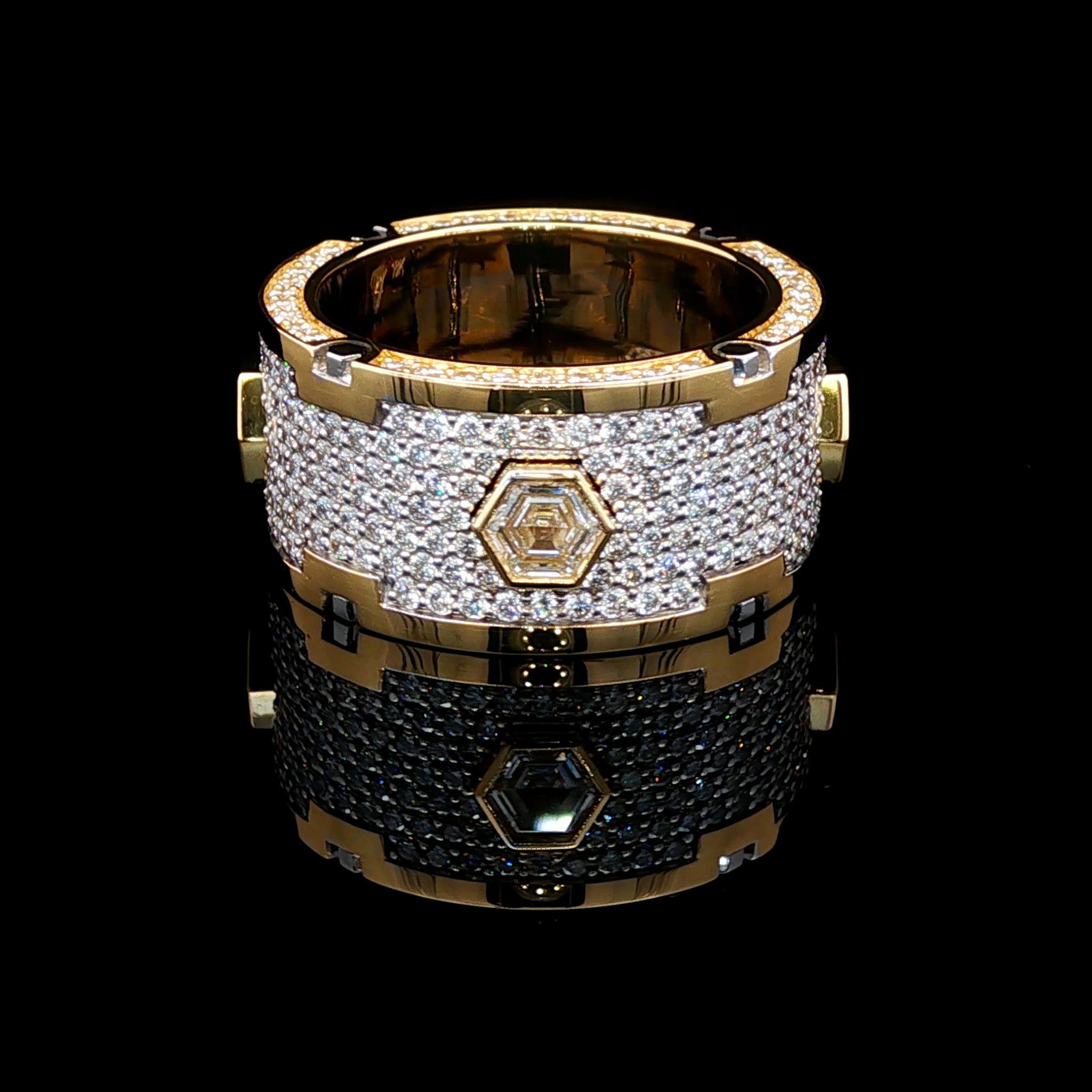 14kt Yellow Gold .93 ctw Hexagon Cut Diamond 3 Stone Bezel Set in