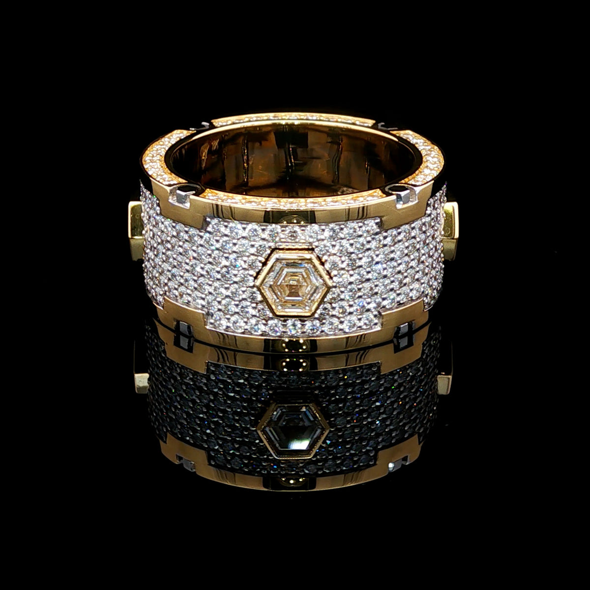 Medoro Hexagon Men's Eternity Ring – 18KT Yellow Gold with 5.13 CTW Diamonds