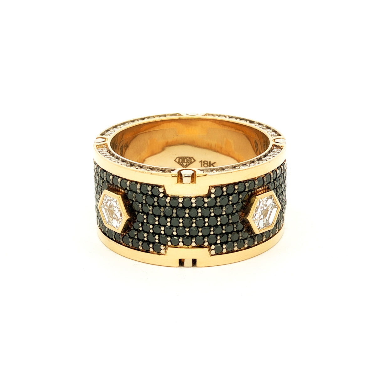 Medoro Hexagon Men's Eternity Ring – 18KT Yellow Gold with 5.12 CTW Black & White Diamonds