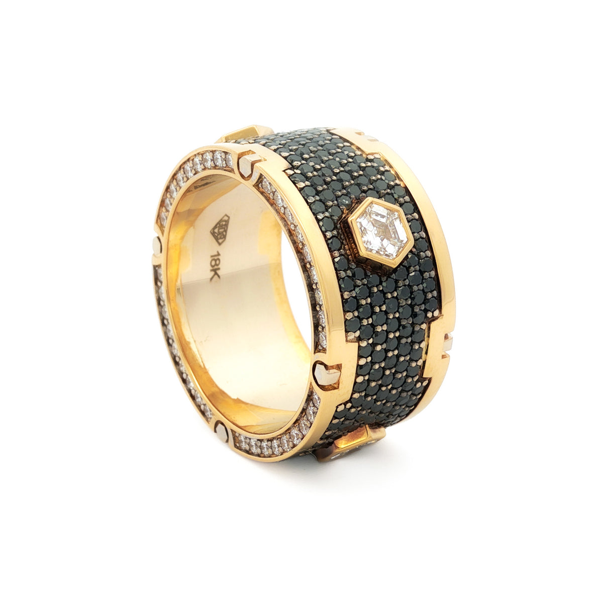 Medoro Hexagon Men's Eternity Ring – 18KT Yellow Gold with 5.12 CTW Black & White Diamonds