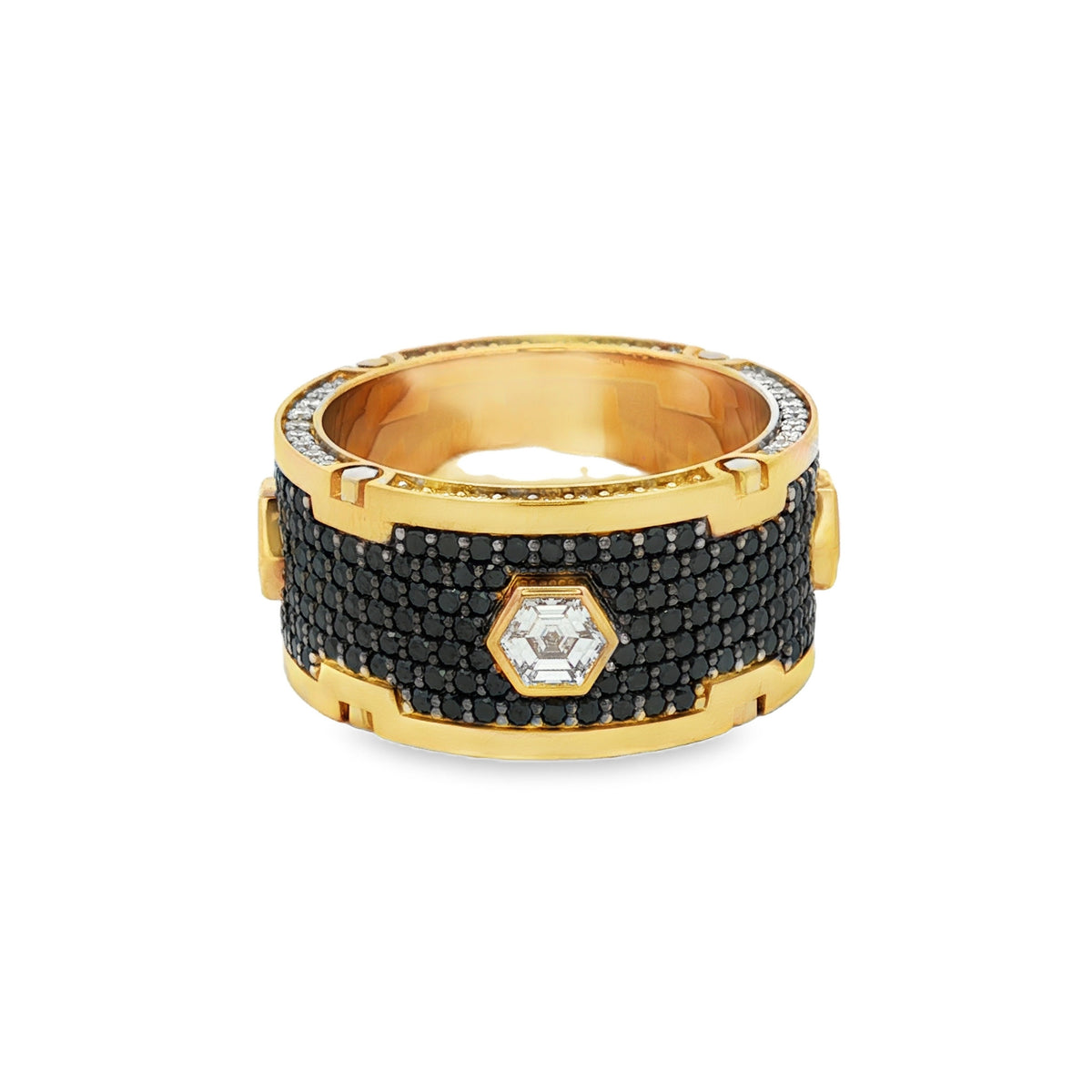 Medoro Hexagon Men's Eternity Ring – 18KT Yellow Gold with 5.12 CTW Black & White Diamonds