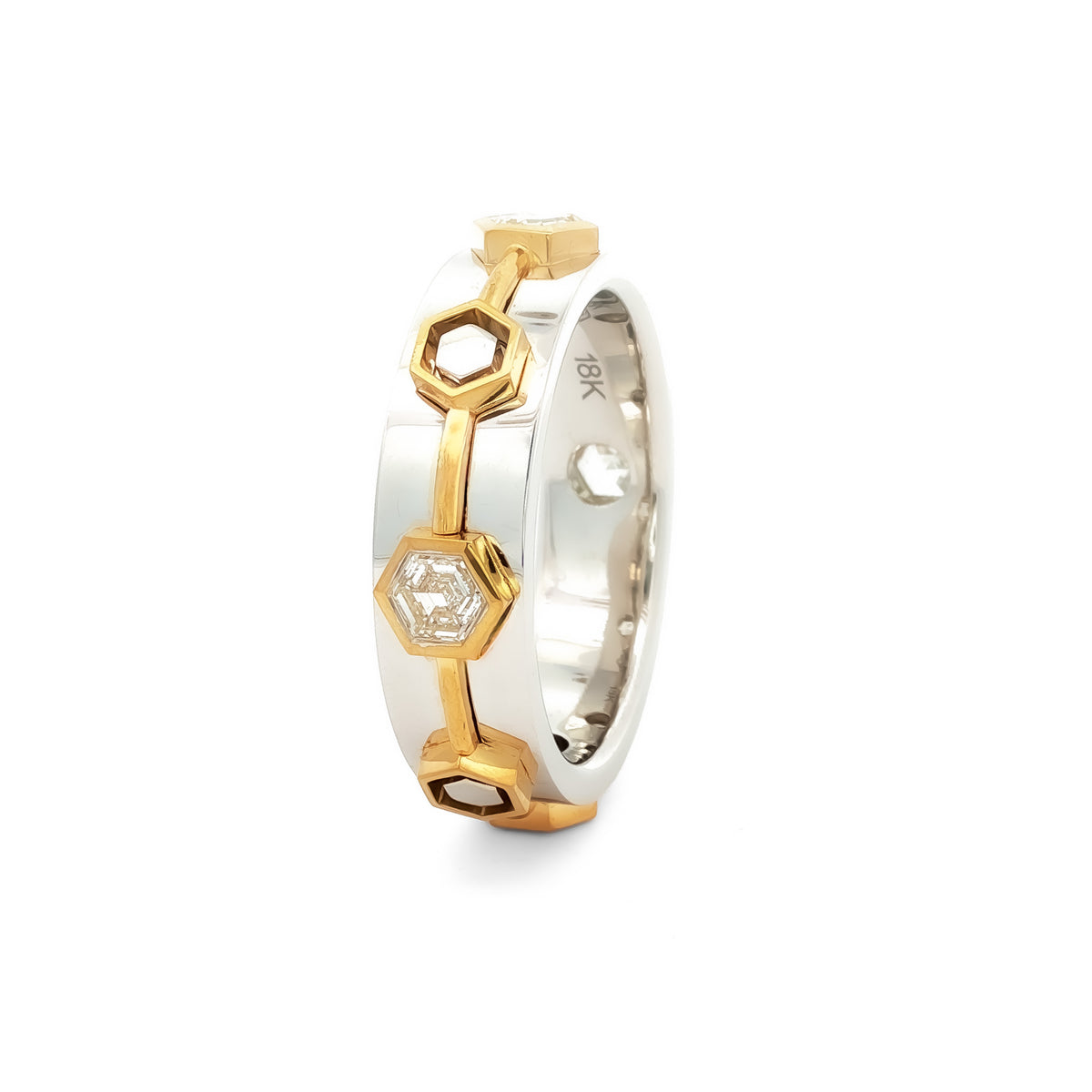 Medoro Hexagon Men's Eternity Ring – 18KT Yellow & White Gold with 1.26 CTW Diamonds