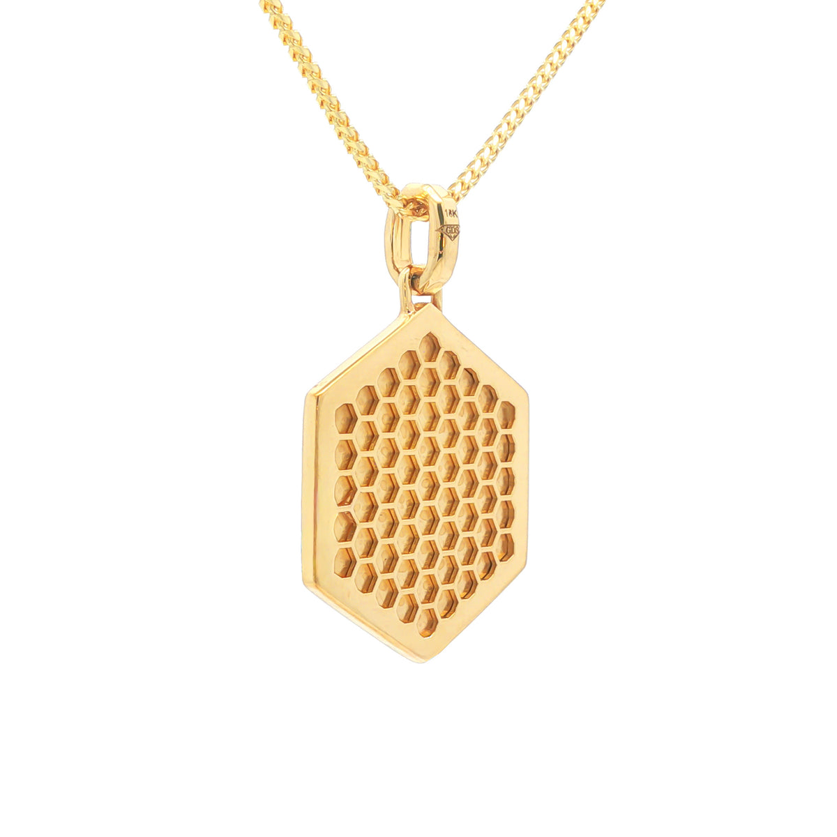 Medoro 18kt Yellow Gold 1.11 ctw Pavé Black Diamond Hexagon Pendant with Honeycomb back