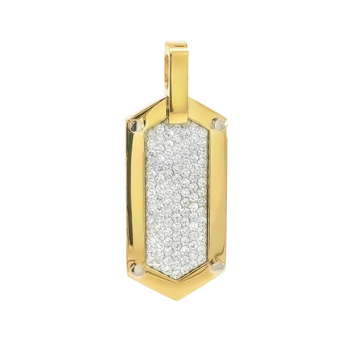 Medoro 18kt Yellow Gold 1.05 ctw Pavé Diamond Elongated Hexagon Dog Tag Pendant with Honeycomb Back