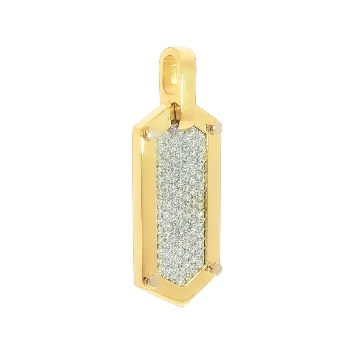 Medoro 18kt Yellow Gold 1.05 ctw Pavé Diamond Elongated Hexagon Dog Tag Pendant with Honeycomb Back