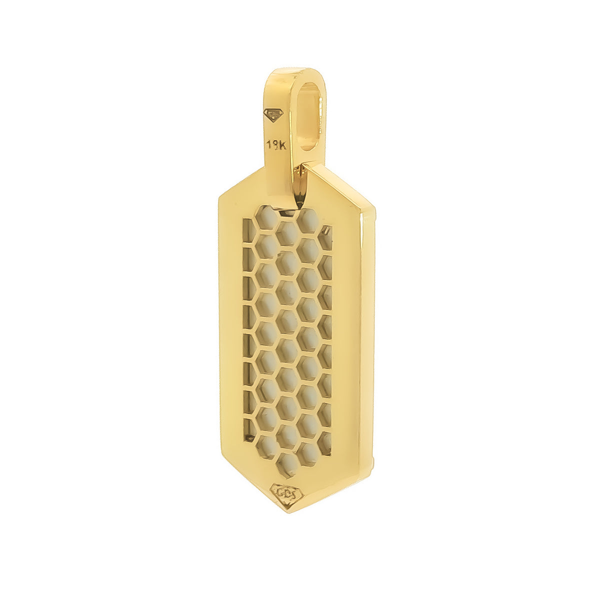 Medoro 18kt Yellow Gold 1.05 ctw Pavé Diamond Elongated Hexagon Dog Tag Pendant with Honeycomb Back