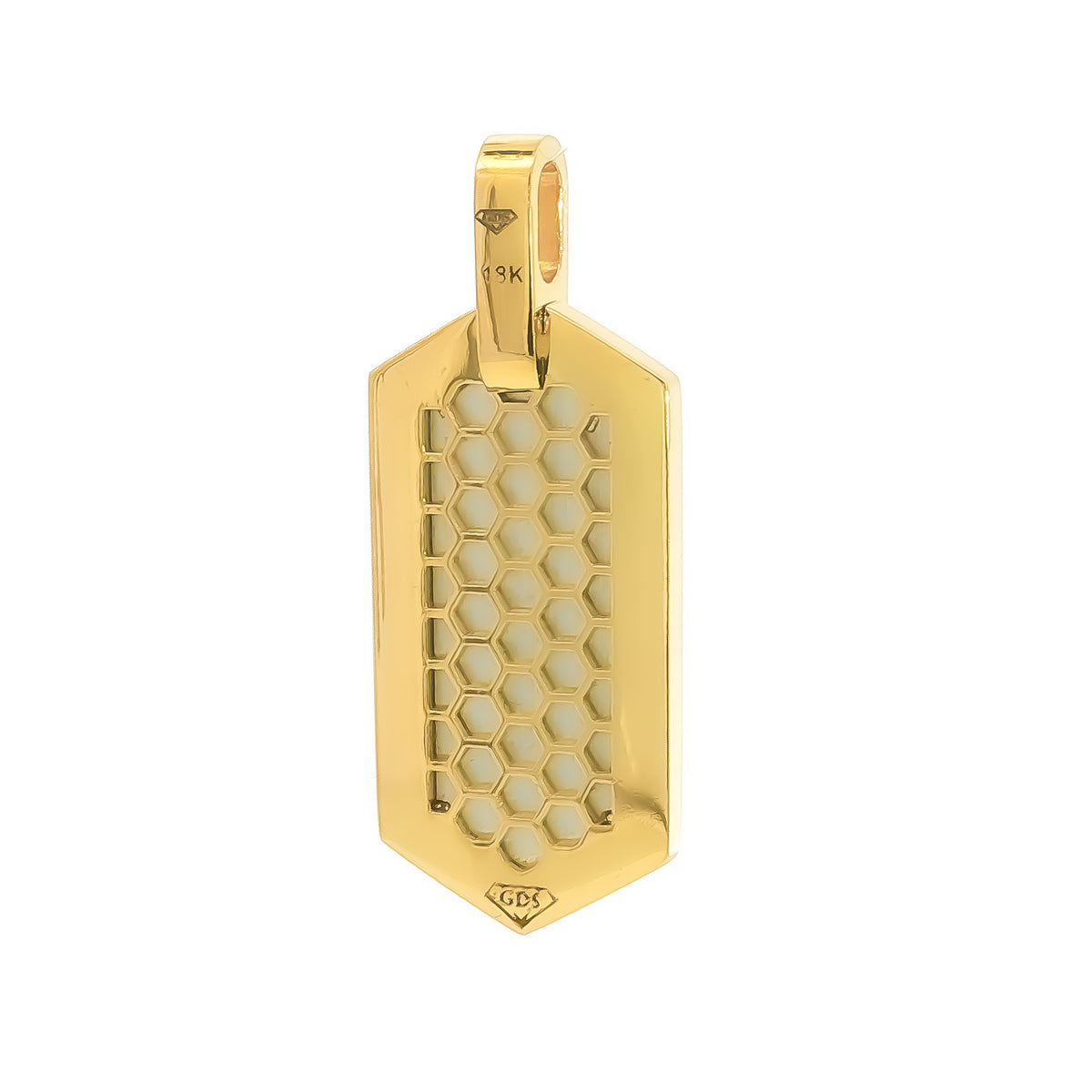 Medoro 18kt Yellow Gold 1.05 ctw Pavé Diamond Elongated Hexagon Dog Tag Pendant with Honeycomb Back