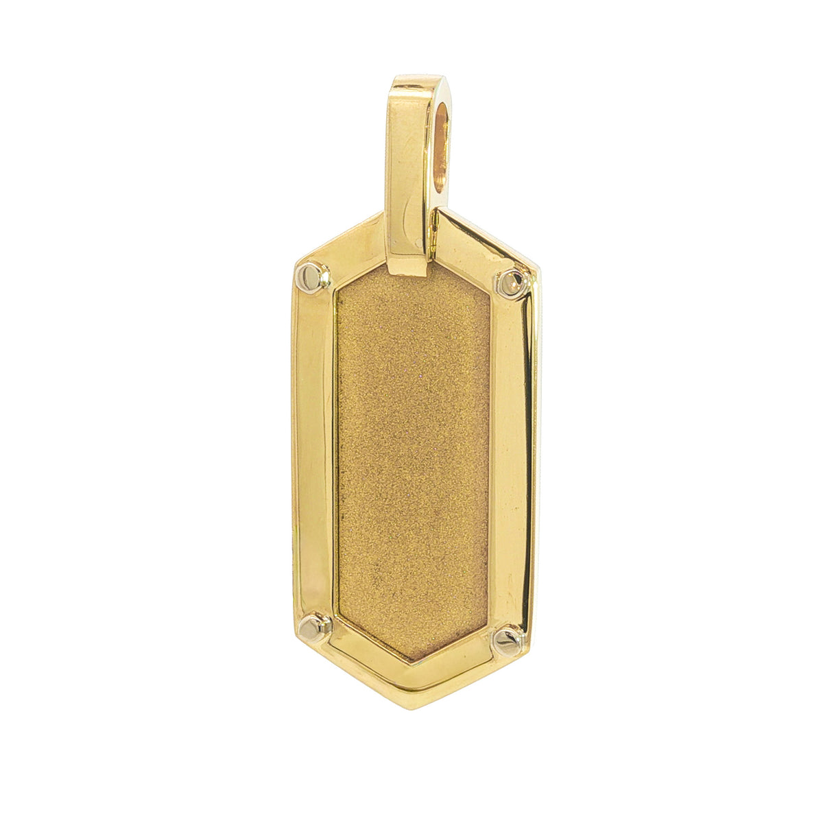 Medoro 18kt Yellow Gold Sandblasted Hexagon Dog Tag Pendant with Honeycomb Back
