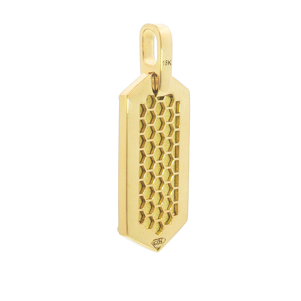 Medoro 18kt Yellow Gold Sandblasted Hexagon Dog Tag Pendant with Honeycomb Back