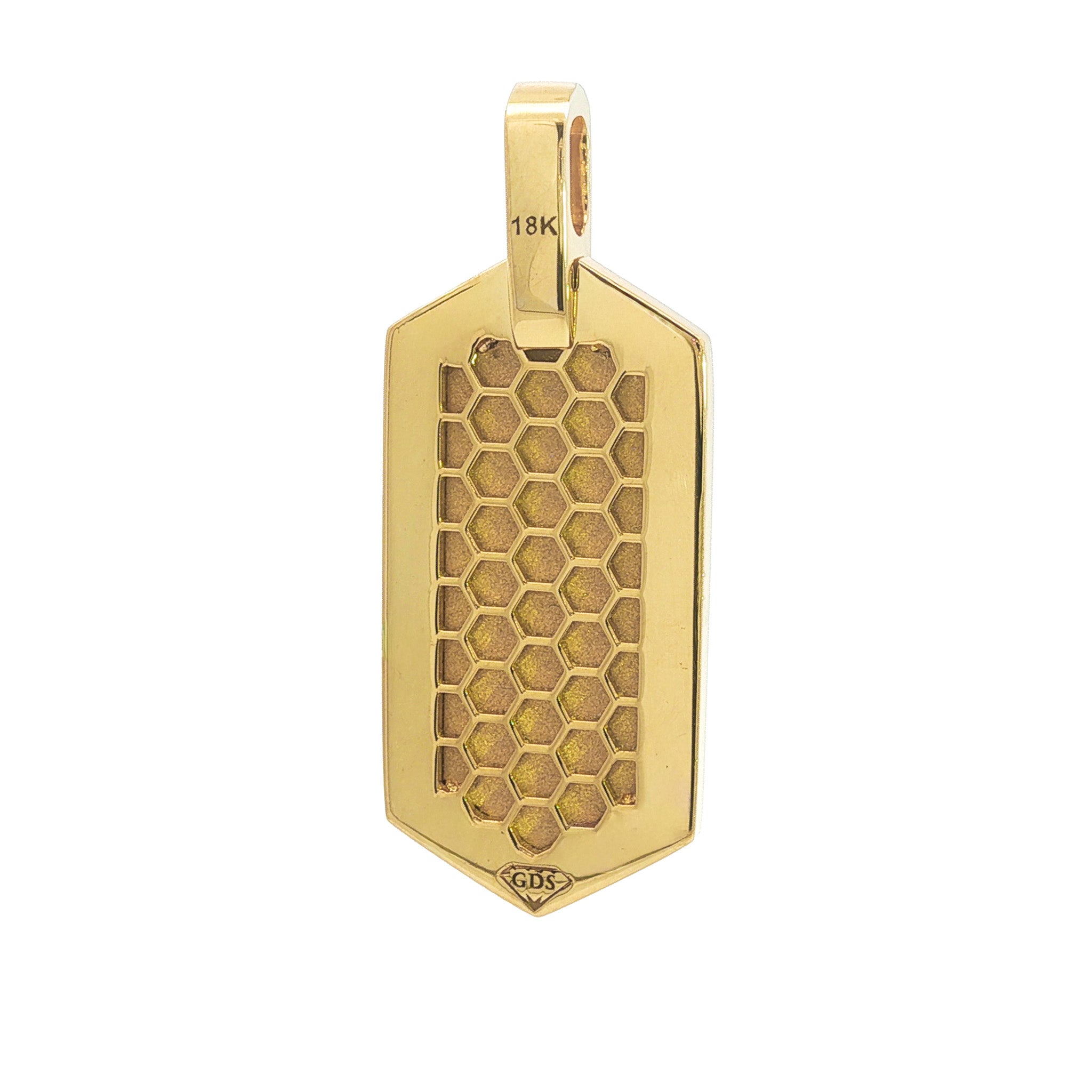Medoro 18kt Yellow Gold Sandblasted Hexagon Dog Tag Pendant with Honeycomb Back