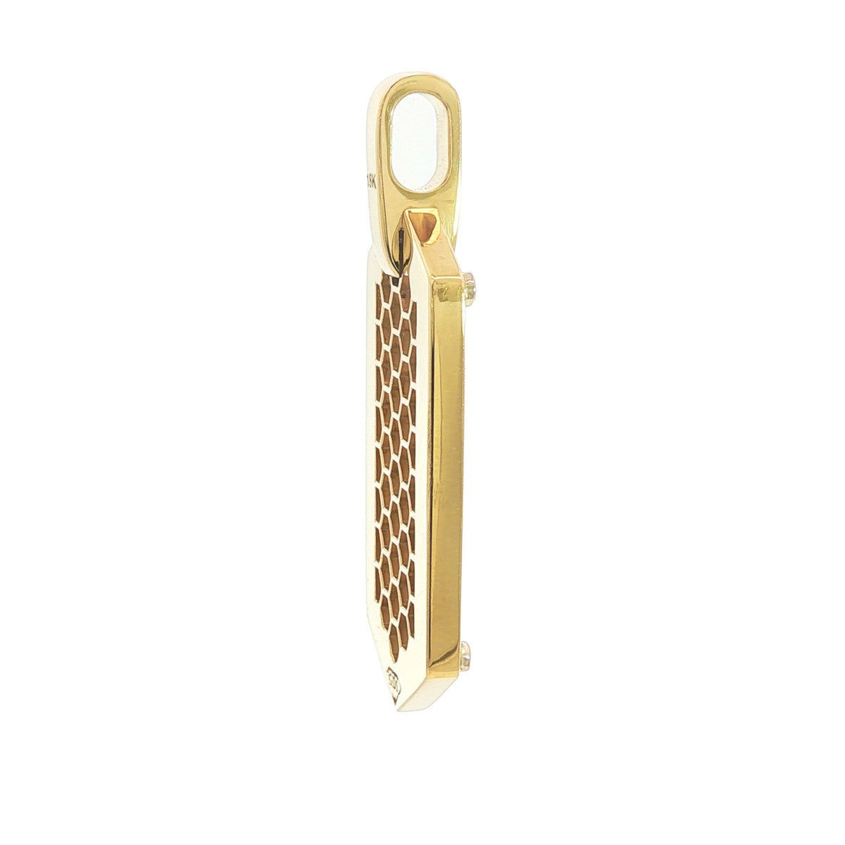 Medoro 18kt Yellow Gold Sandblasted Hexagon Dog Tag Pendant with Honeycomb Back