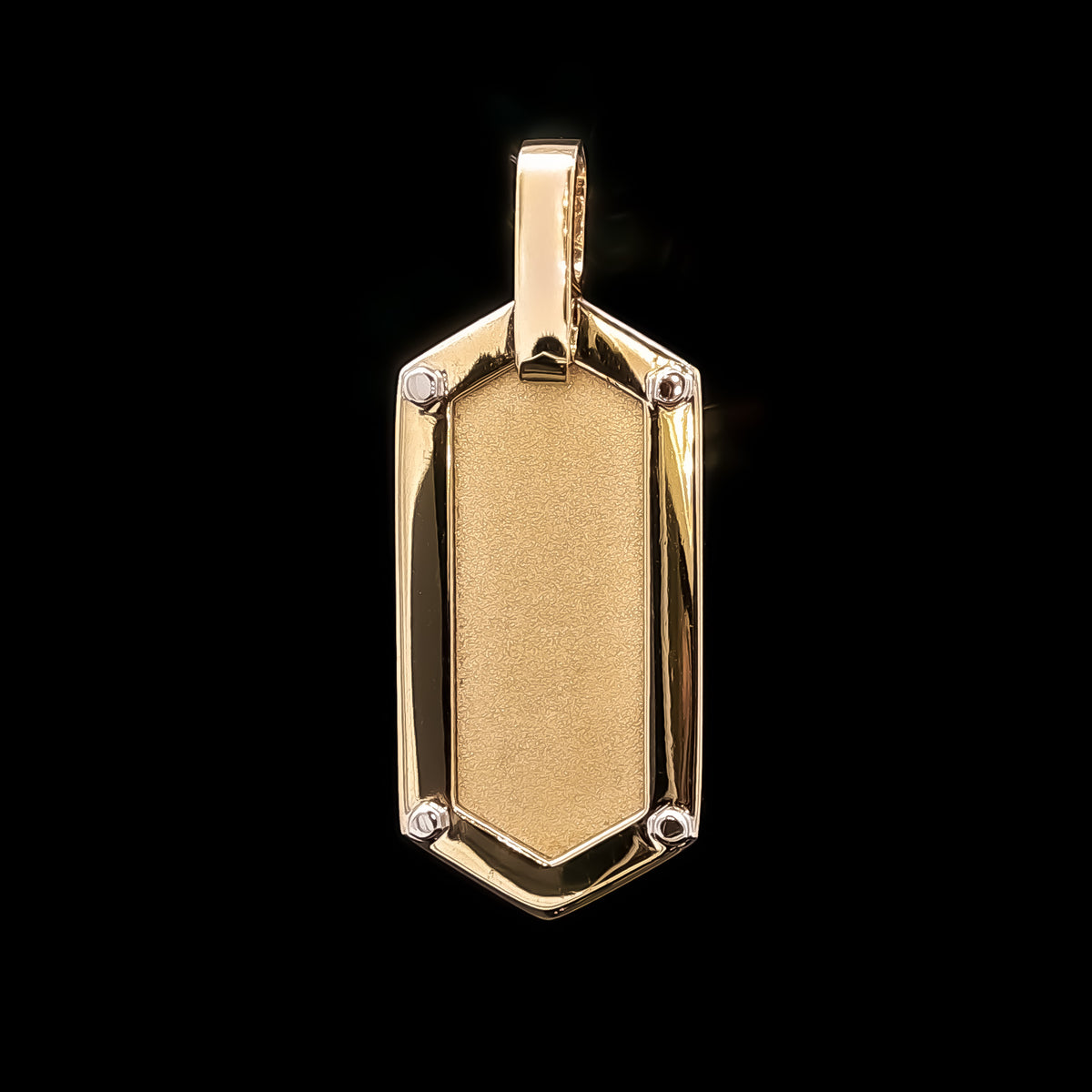Medoro 18kt Yellow Gold Sandblasted Hexagon Dog Tag Pendant with Honeycomb Back