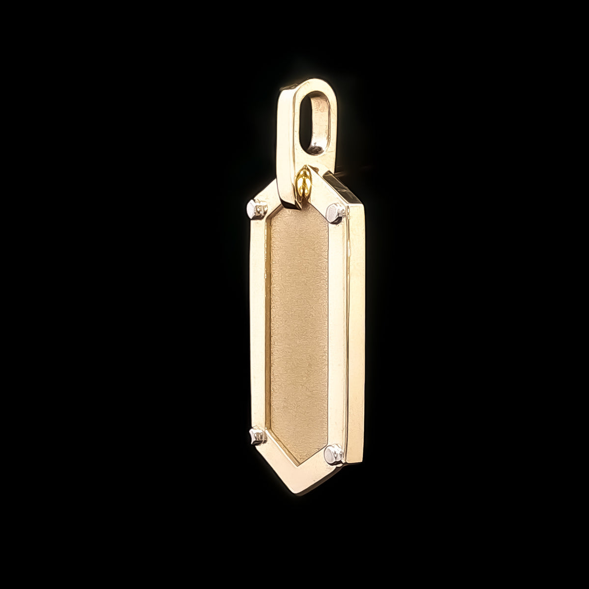 Medoro 18kt Yellow Gold Sandblasted Hexagon Dog Tag Pendant with Honeycomb Back