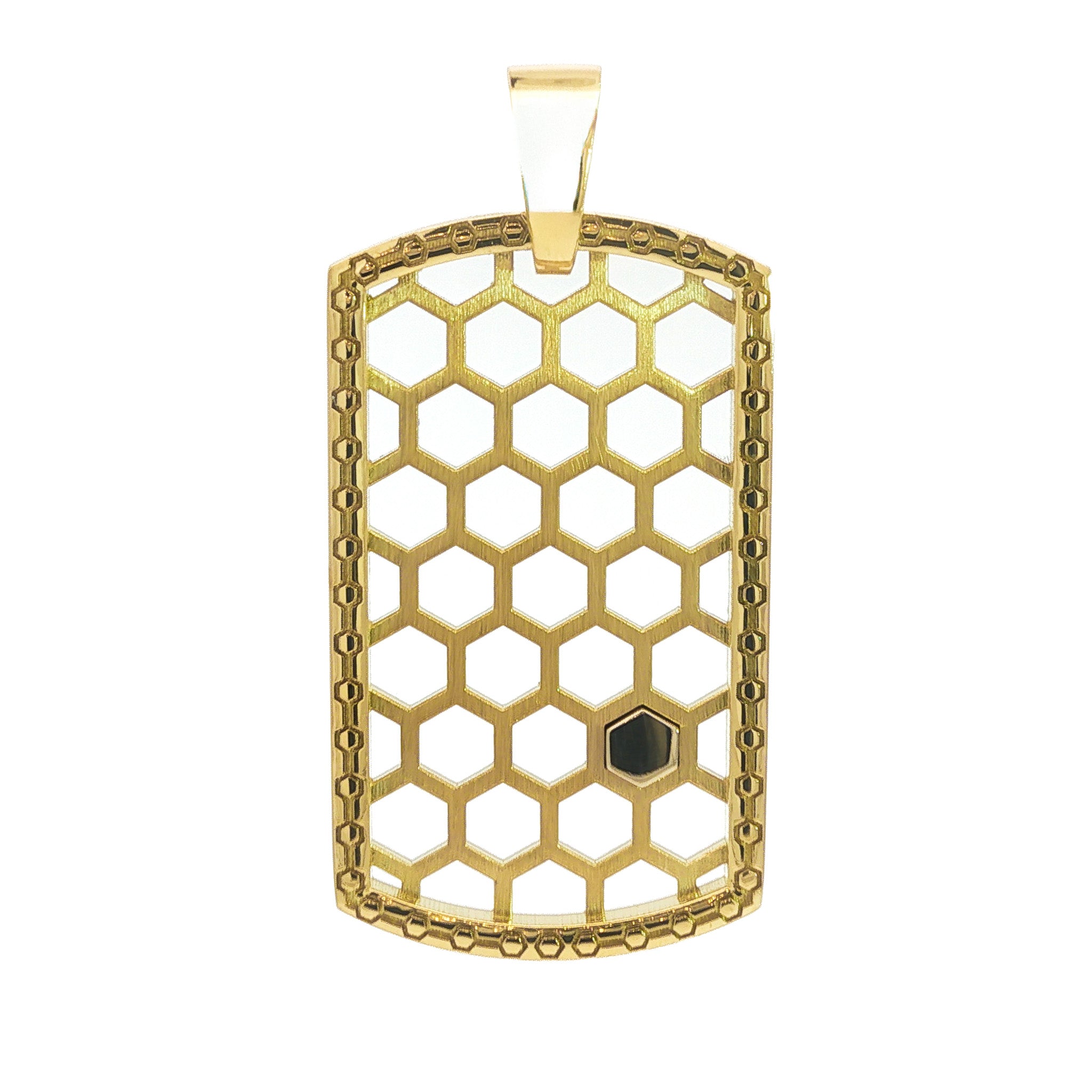 Medoro 18kt Yellow Gold Honeycomb Cutout Dog Tag Pendant