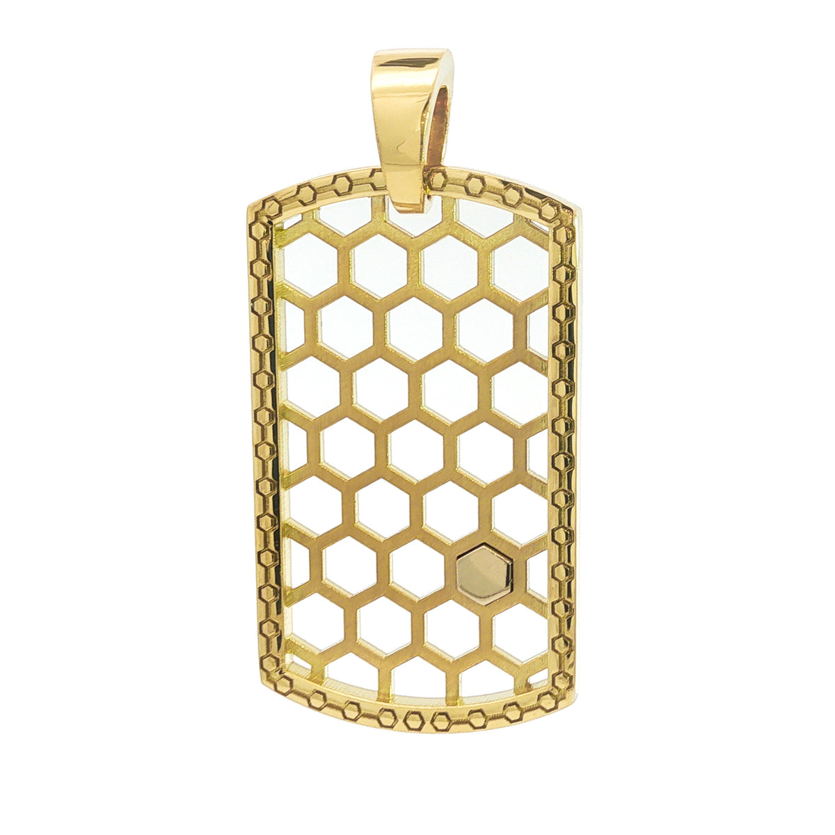 Medoro 18kt Yellow Gold Honeycomb Cutout Dog Tag Pendant