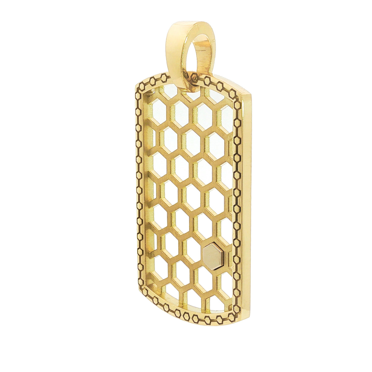 Medoro 18kt Yellow Gold Honeycomb Cutout Dog Tag Pendant