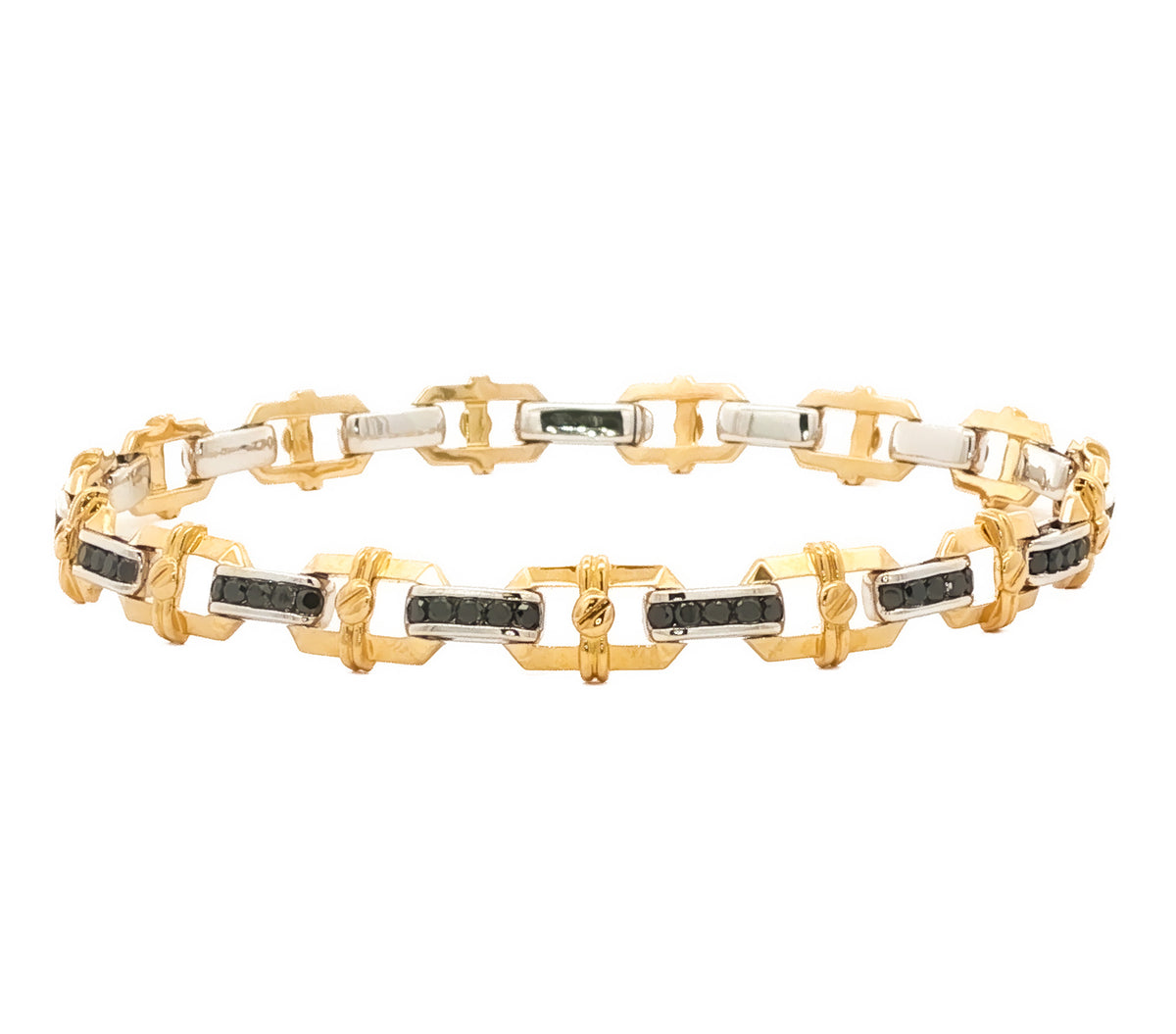 Men's 14kt White Gold 1.56 ctw Black Diamond Alternating Oval link Bracelet
