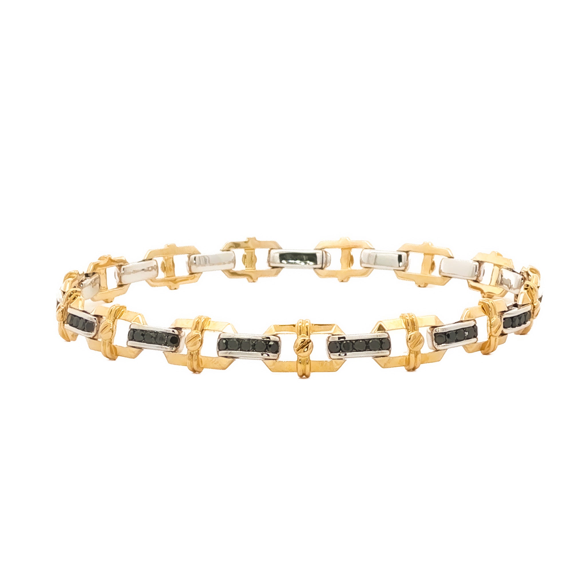 Men's 14kt Yellow/White Gold 1.56 ctw Black Diamond Alternating Oval link Bracelet