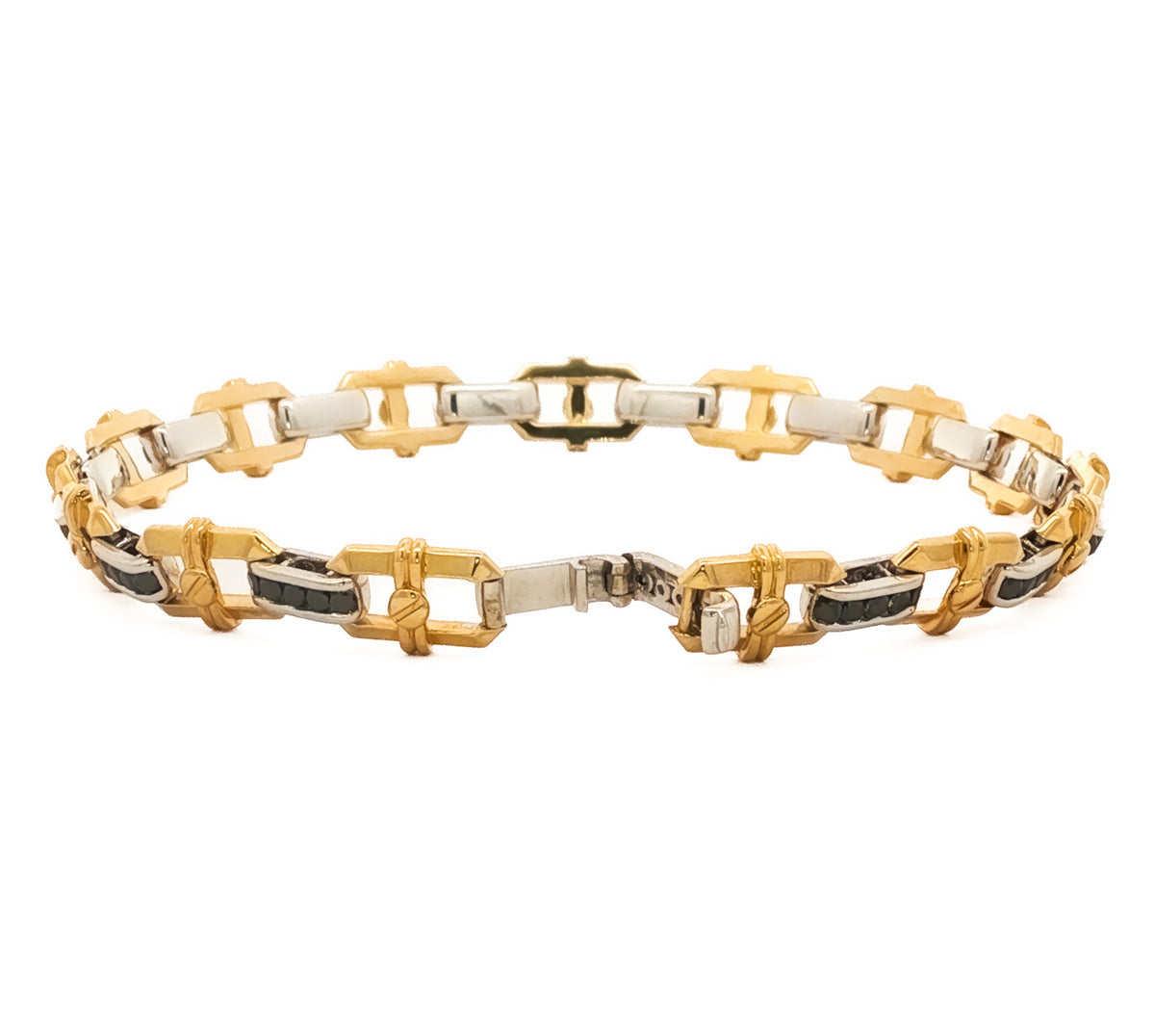 Men's 14kt White Gold 1.56 ctw Black Diamond Alternating Oval link Bracelet