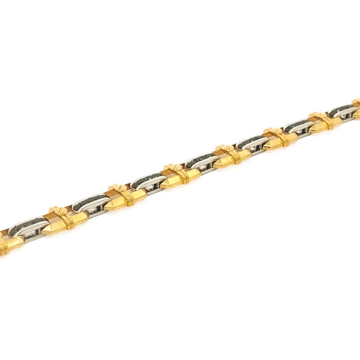 Men's 14kt White Gold 1.56 ctw Black Diamond Alternating Oval link Bracelet
