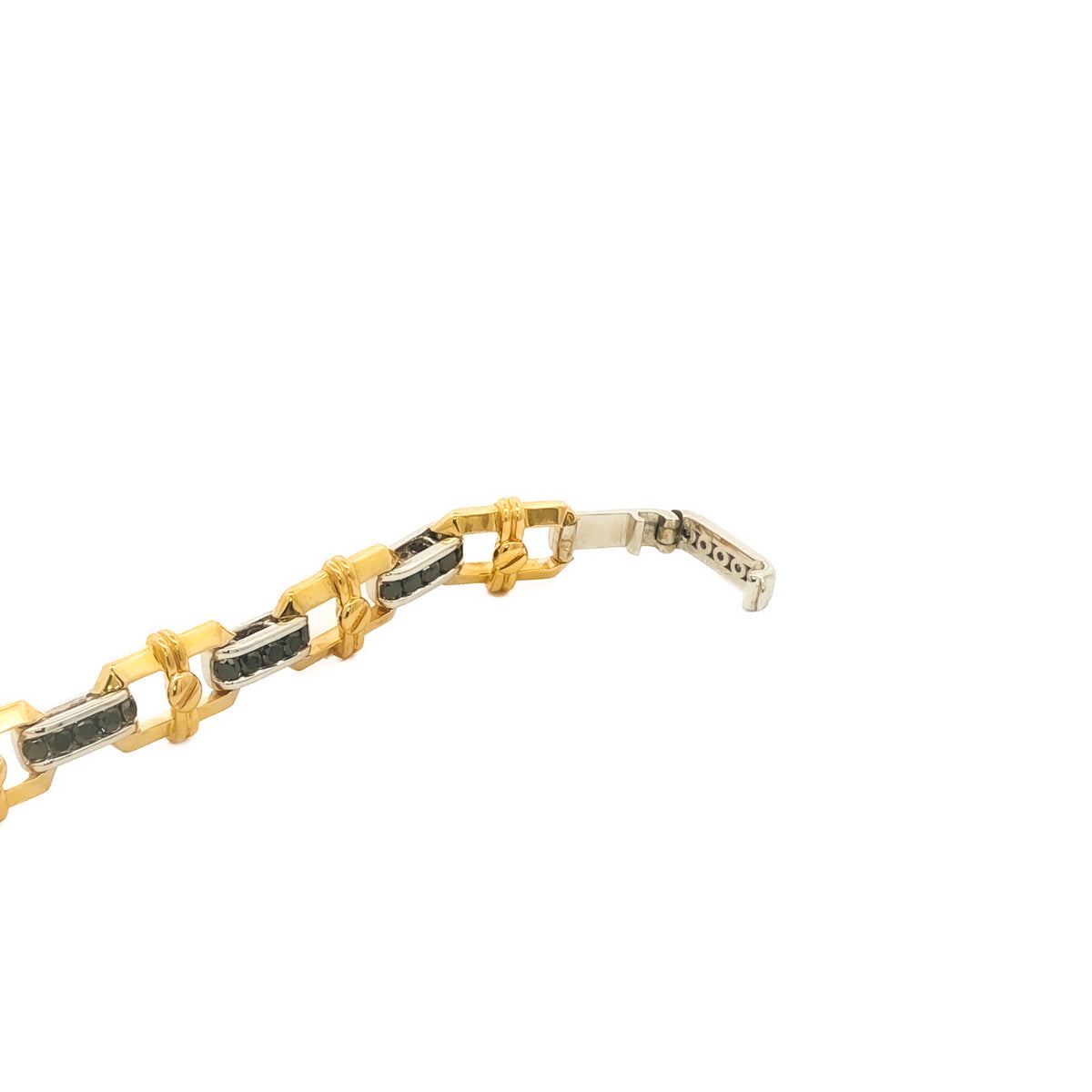 Men's 14kt White Gold 1.56 ctw Black Diamond Alternating Oval link Bracelet