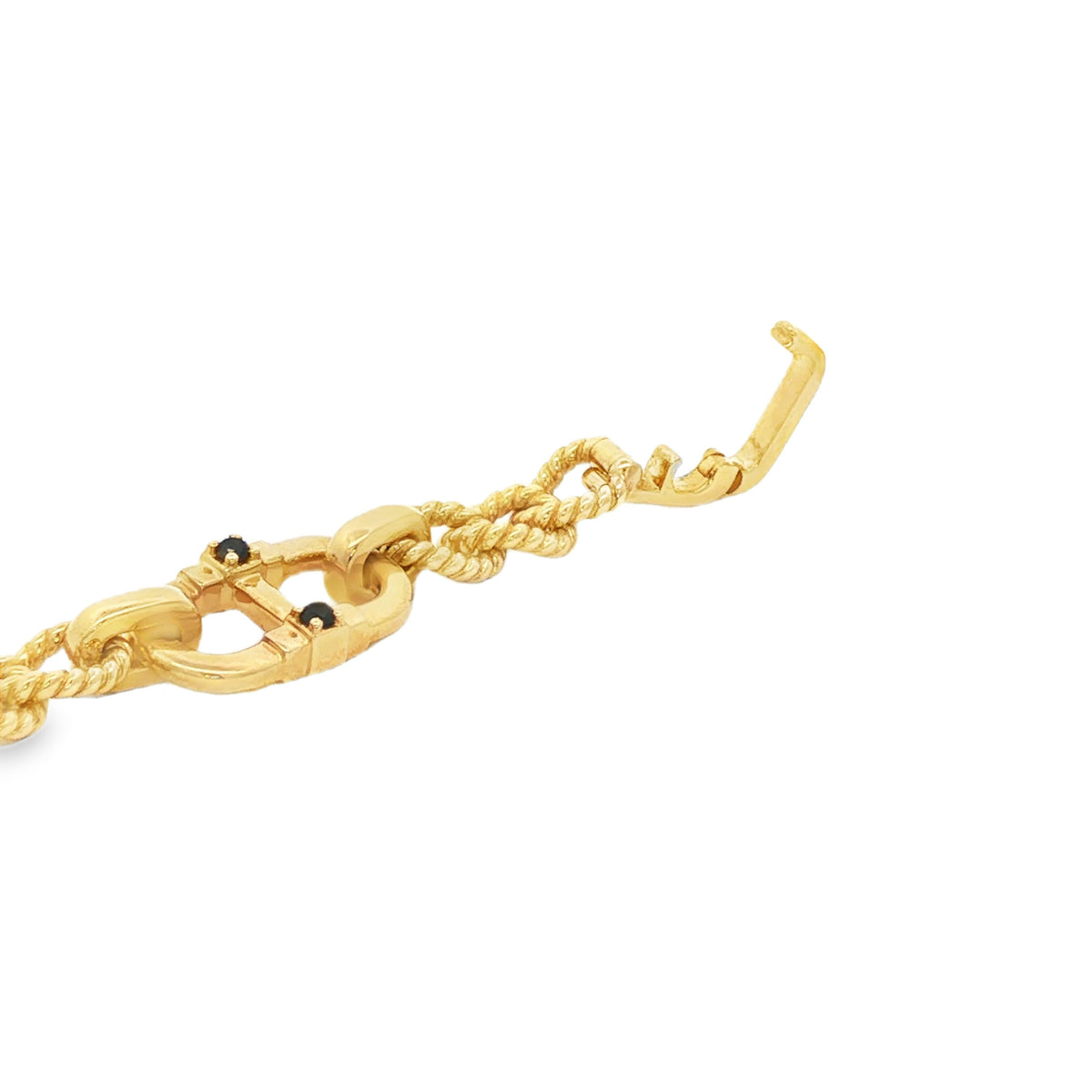 Men's 14kt Yellow Gold .17 ctw Black Diamond Alternating Mariner and Twisted Oval Bracelet