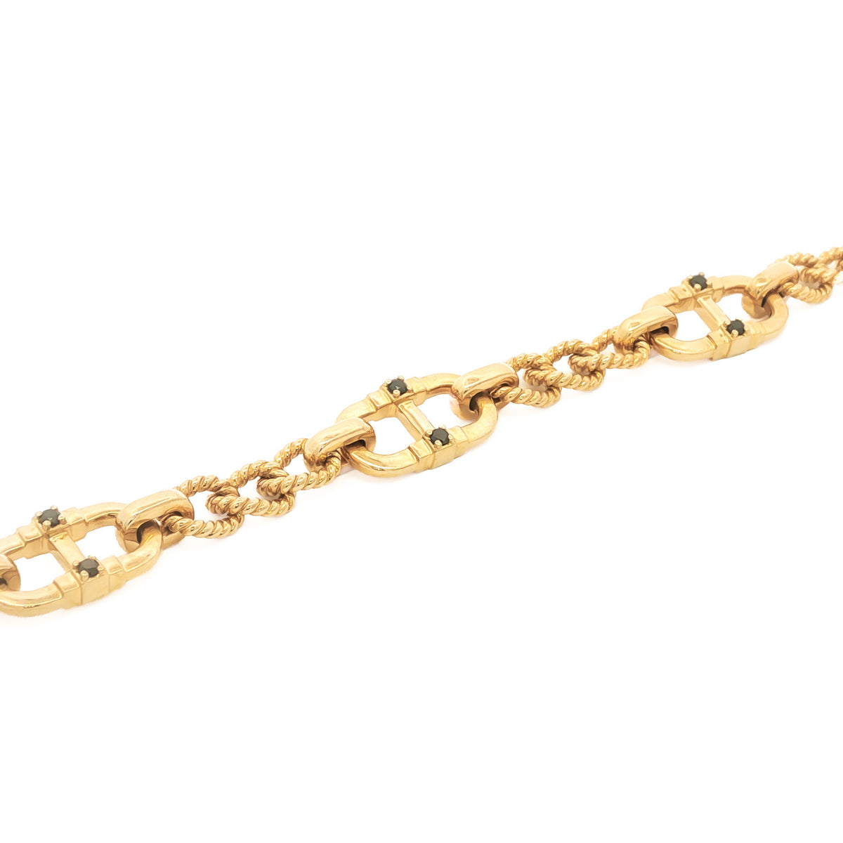 Men's 14kt Yellow Gold .17 ctw Black Diamond Alternating Mariner and Twisted Oval Bracelet