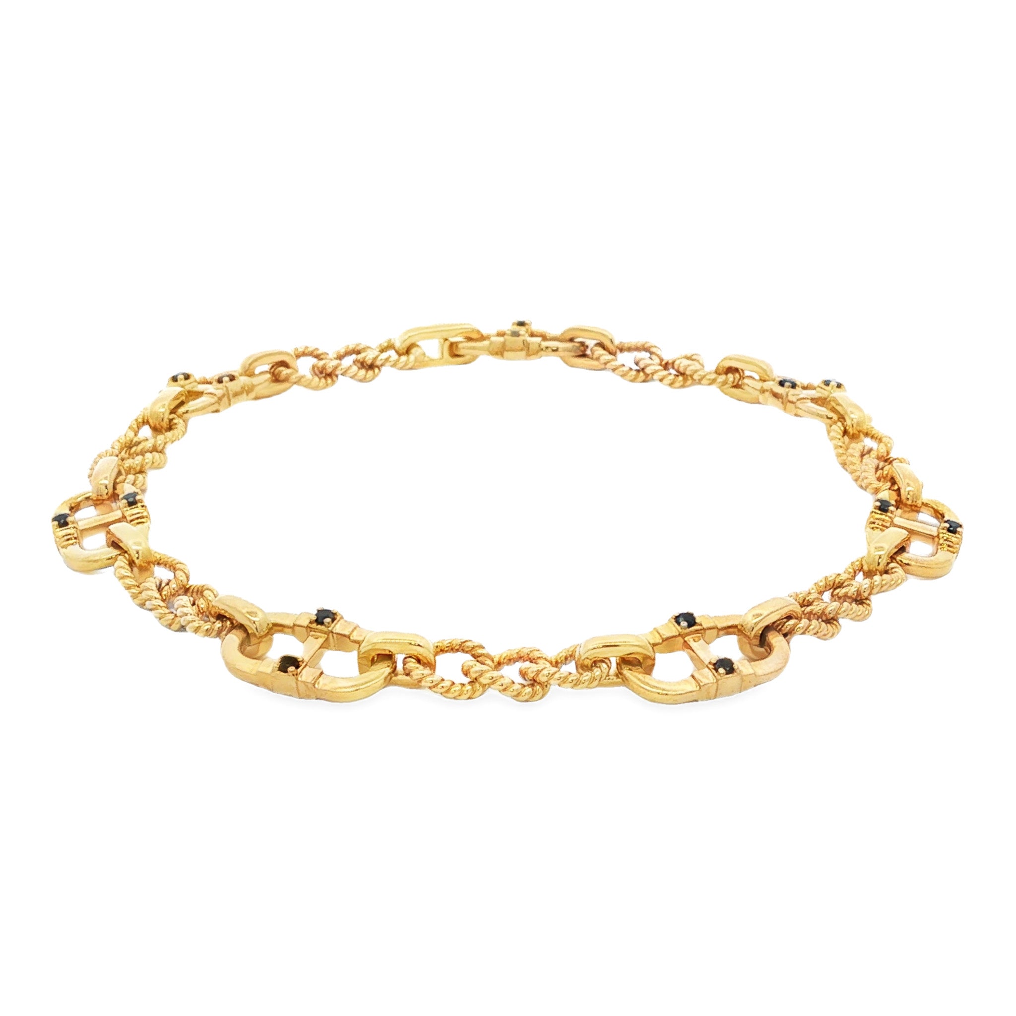 Men's 14kt Yellow Gold .17 ctw Black Diamond Alternating Mariner and Twisted Oval Bracelet