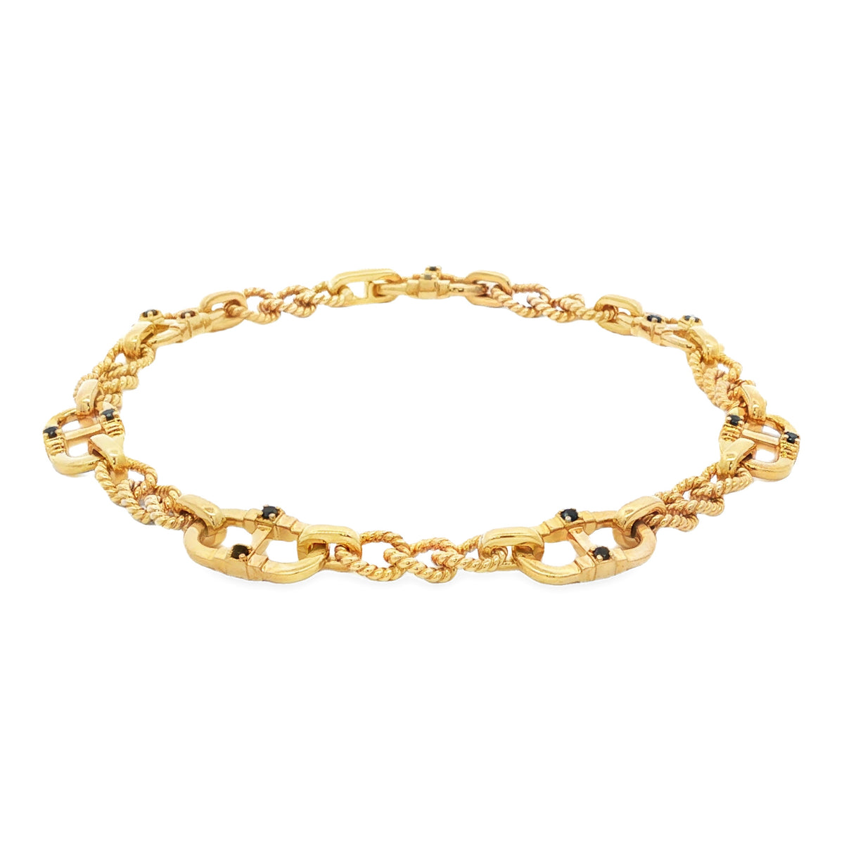 Men's 14kt Yellow Gold .17 ctw Black Diamond Alternating Mariner and Twisted Oval Bracelet