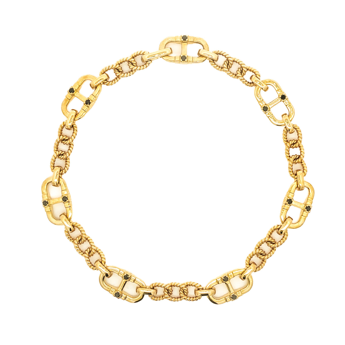 Men's 14kt Yellow Gold .17 ctw Black Diamond Alternating Mariner and Twisted Oval Bracelet