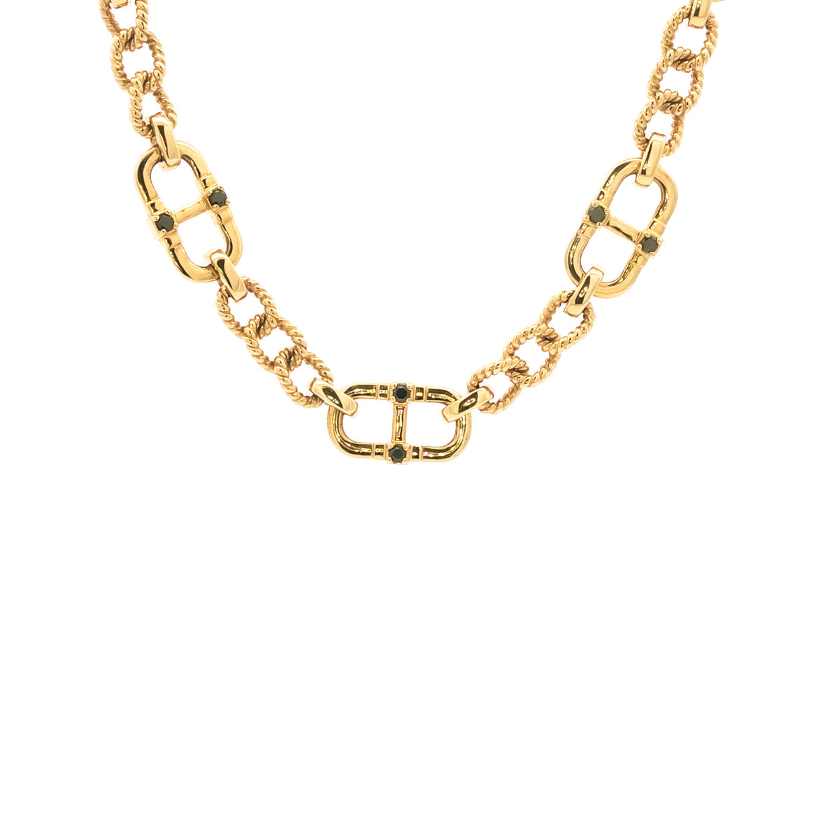 Men's 14kt Yellow Gold .70 ctw Black Diamond Alternating Mariner and Twisted Oval Link Necklace