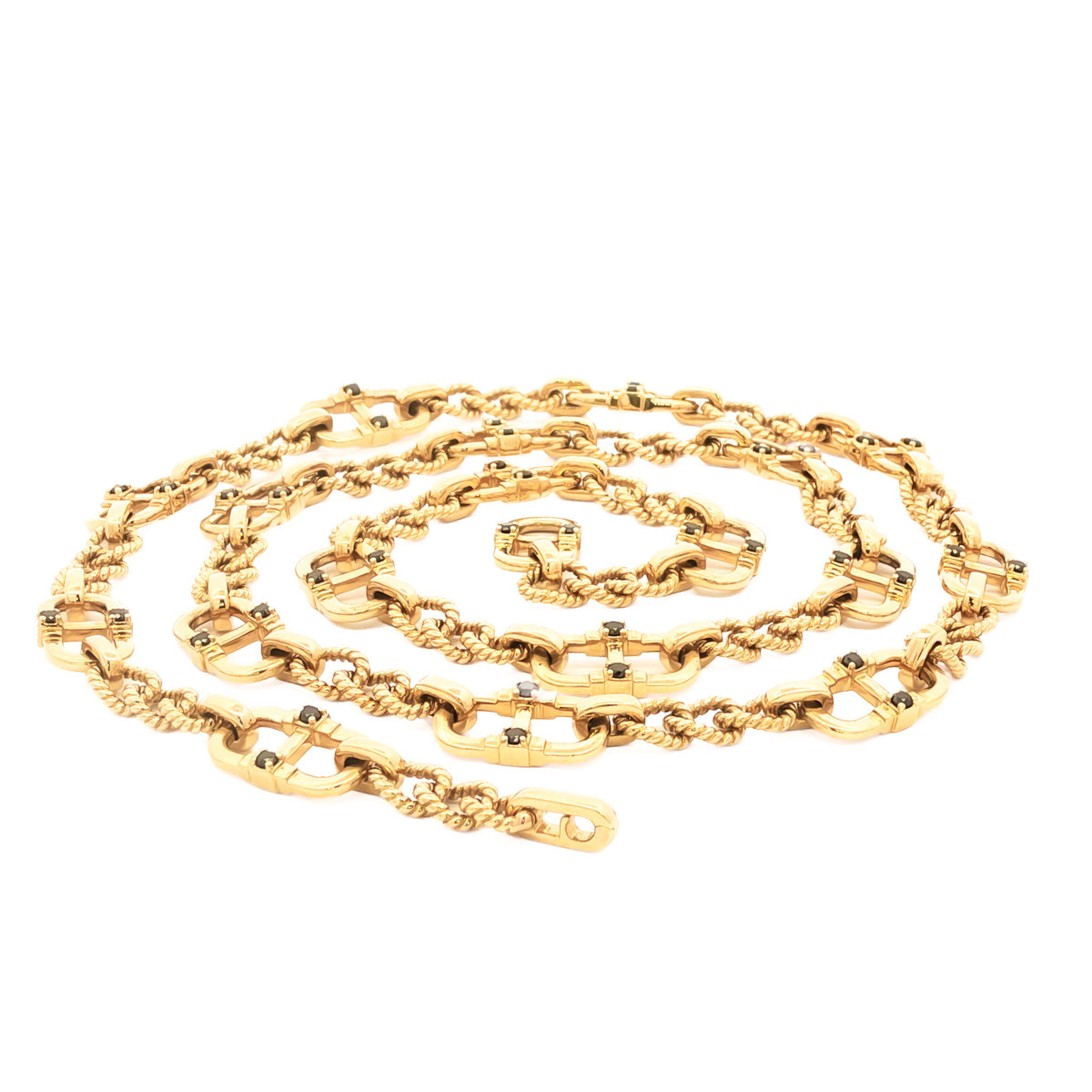 Men's 14kt Yellow Gold .70 ctw Black Diamond Alternating Mariner and Twisted Oval Link Necklace