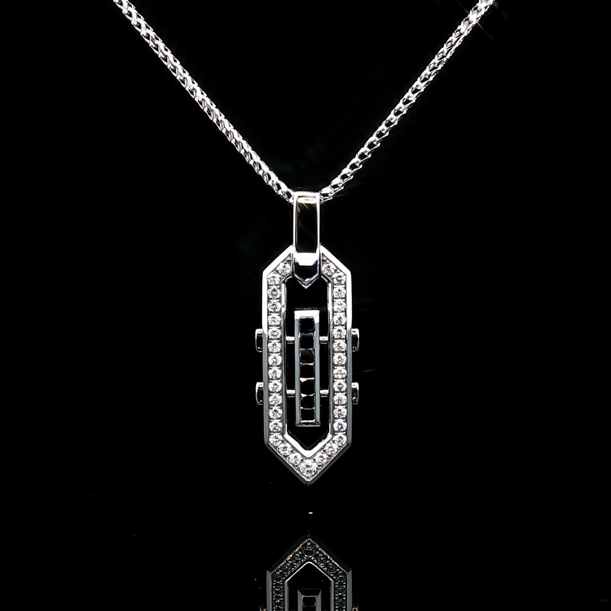 Medoro 14kt White Gold 0.57 ctw Black and White Round Diamond Geometric Pendant
