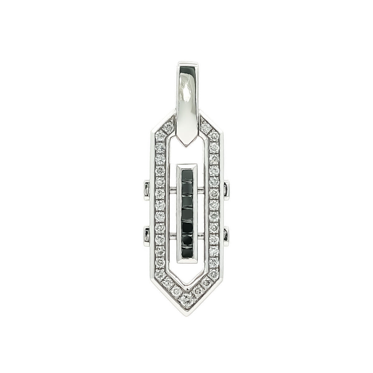 Medoro 14kt White Gold 0.57 ctw Black and White Round Diamond Geometric Pendant