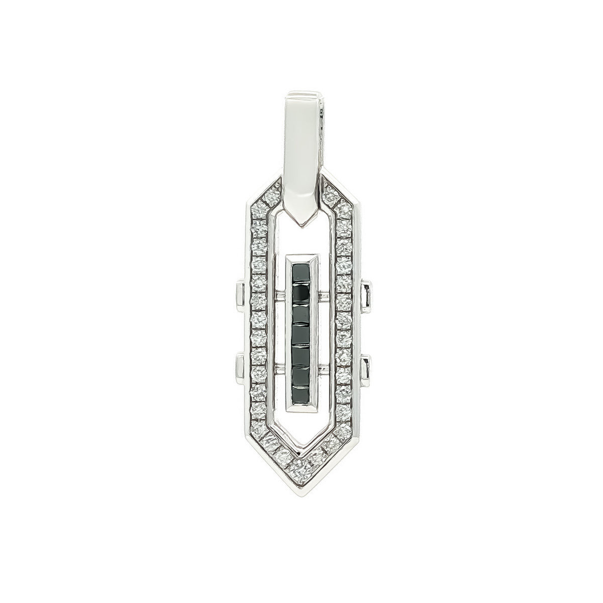 Medoro 14kt White Gold 0.57 ctw Black and White Round Diamond Geometric Pendant