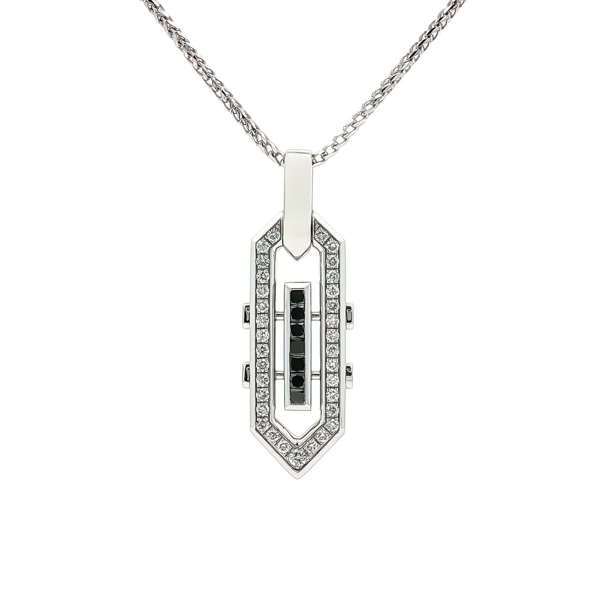 Medoro 14kt White Gold 0.57 ctw Black and White Round Diamond Geometric Pendant