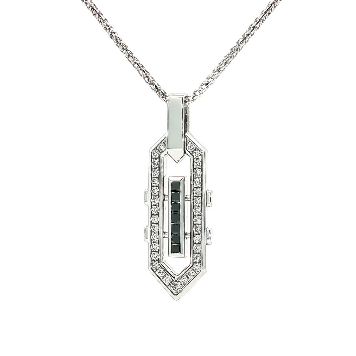 Medoro 14kt White Gold 0.57 ctw Black and White Round Diamond Geometric Pendant