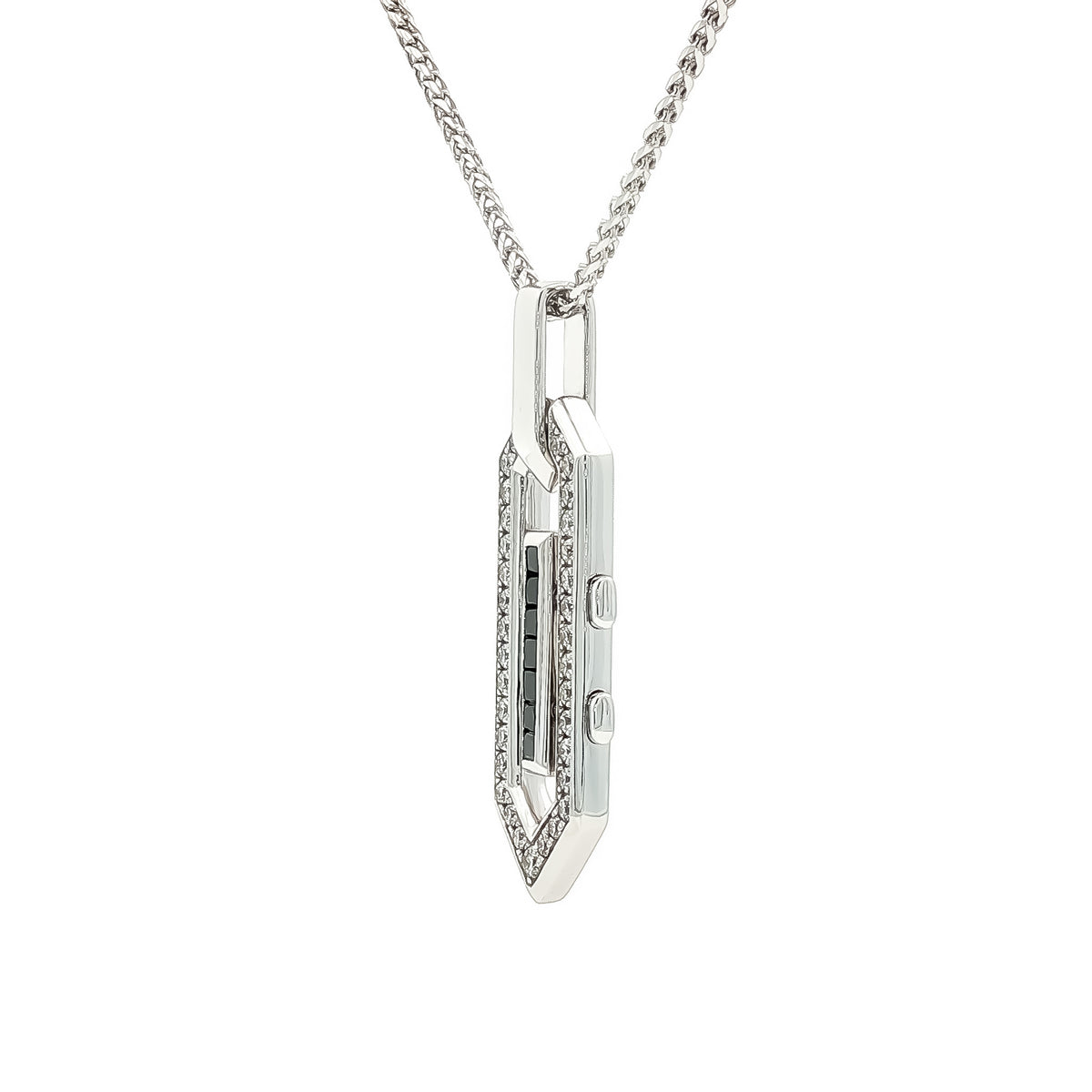 Medoro 14kt White Gold 0.57 ctw Black and White Round Diamond Geometric Pendant