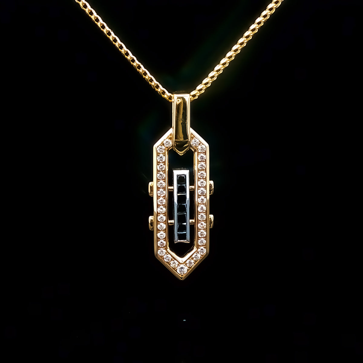 Medoro 14kt Yellow and White Gold 0.59 ctw Black and White Diamond Geometric Pendant
