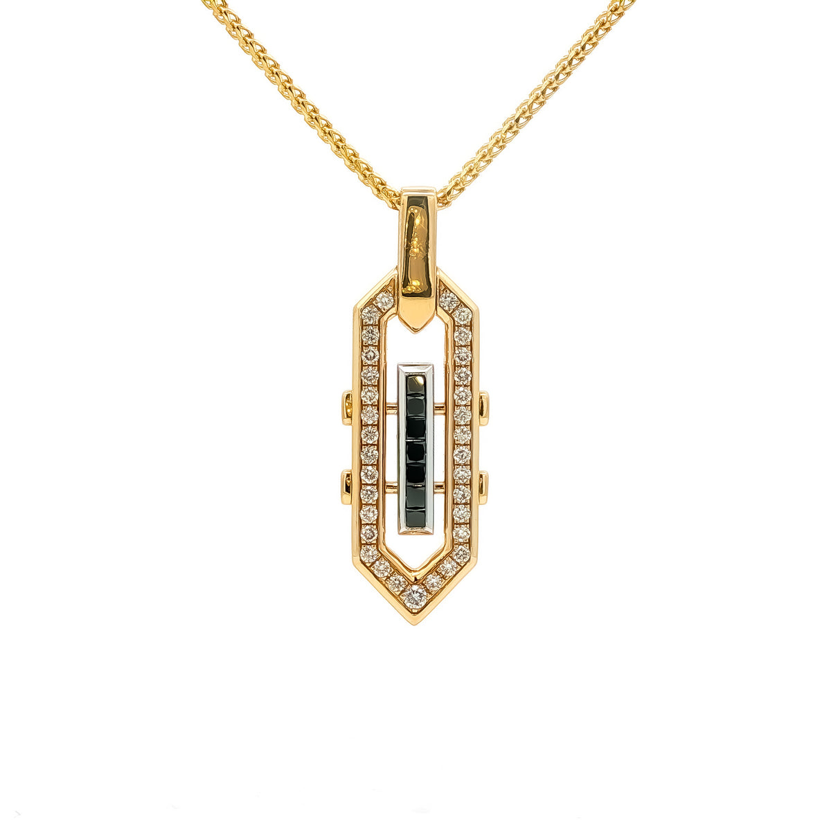Medoro 14kt Yellow and White Gold 0.59 ctw Black and White Diamond Geometric Pendant
