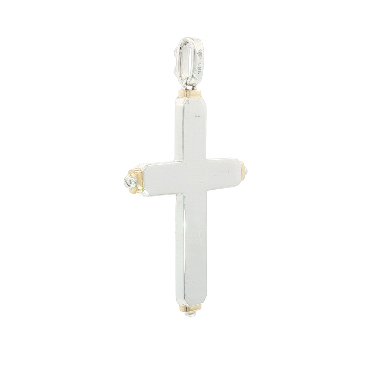 Medoro 14kt White and Yellow Gold 0.68ctw Double Row Diamond with Princess-cut Center Stone Cross Pendant