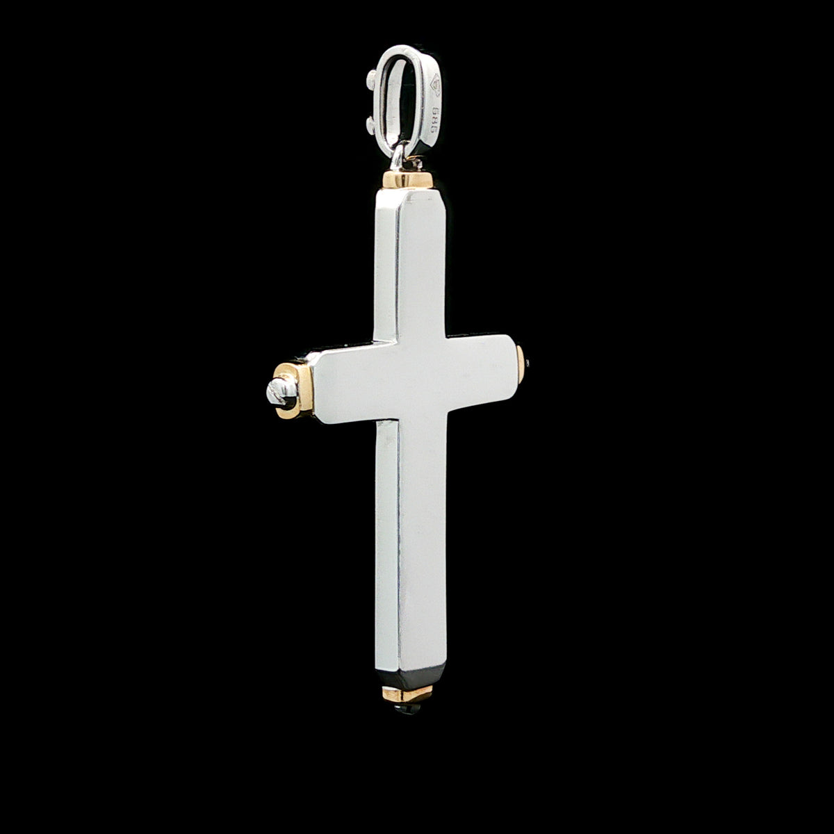 Medoro 14kt White and Yellow Gold 0.68ctw Double Row Diamond with Princess-cut Center Stone Cross Pendant